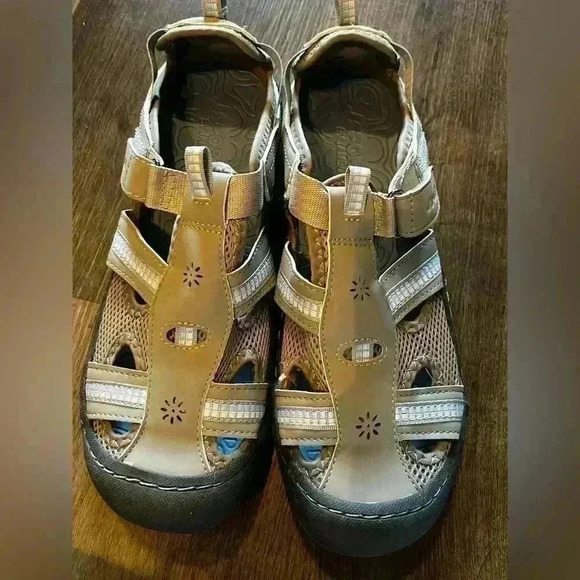 Jsport by Jambu Gray Sandals w/light blue and white size 10M - Picture 3 of 7